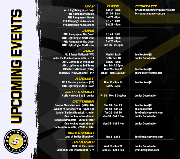 Ice Hockey Event Schedule 2022 - Southern Stars Ice Hockey Club